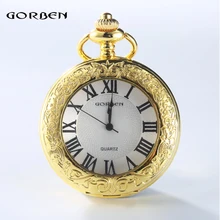 GORBEN Римские цифры Циферблат Серебряный/Золотой Кварцевые Карманные Часы БРЕЛОК Талии Цепочку для Женщин мужская Дети Подарки