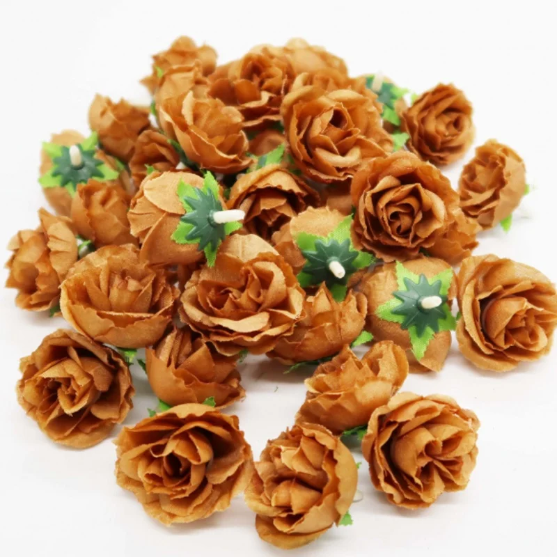 50pcs 3cm Artificial Flowers Silk Flower Roses Small Tea Bud Flowers Hand Made Diy Head Garlands For Wedding Home Decoration