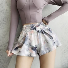 Женские спортивные шорты с цветочным принтом, быстросохнущие, 2 в 1, спортивные шорты для йоги, для бега, спортивная одежда, для фитнеса, тренировки, шорты, женская спортивная одежда