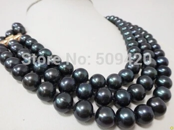 

Free shipping >>@ +>HOT 9-10MM TRIPLE STRANDS TAHITIAN GENUINE BLACK PEARL NECKLACE 17"18"19
