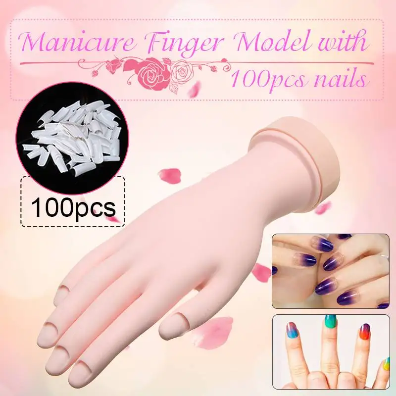 100pcs False Nails Silicone Prosthetic Practice Hand Flexible Fake Manicure Nail Art Practice Training Hand Model Display