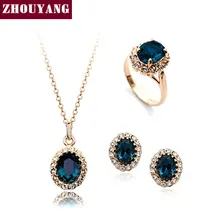 De Calidad superior ZYS110 Oro Azul de Cristal Austriaco Joyería Conjunto Con 3 Unids 1 Nicklace + 1 Anillo + 1 pendiente