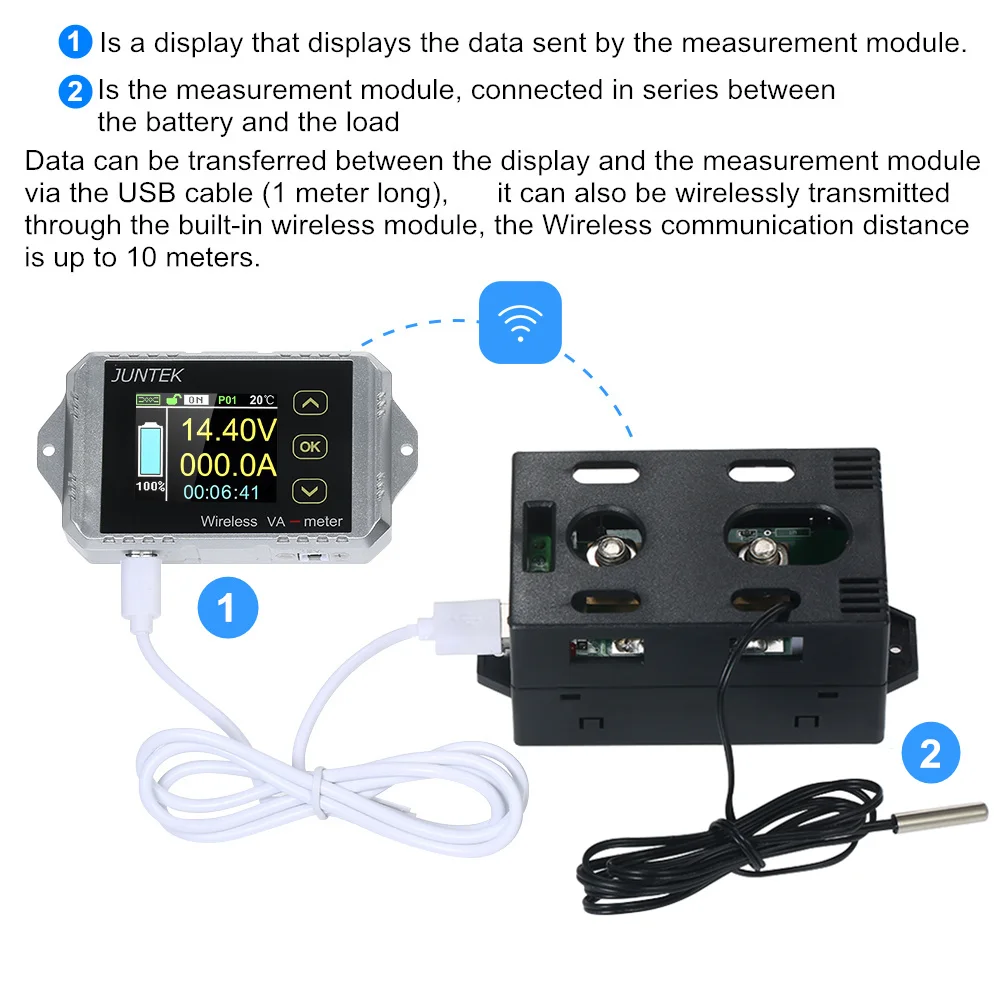 Juntek VAT4300 400V 300A Беспроводной напряжение и ток метром автомобильный мониторинга батареи 12V 24V 48V аккумулятор кулон счетчик VA метр