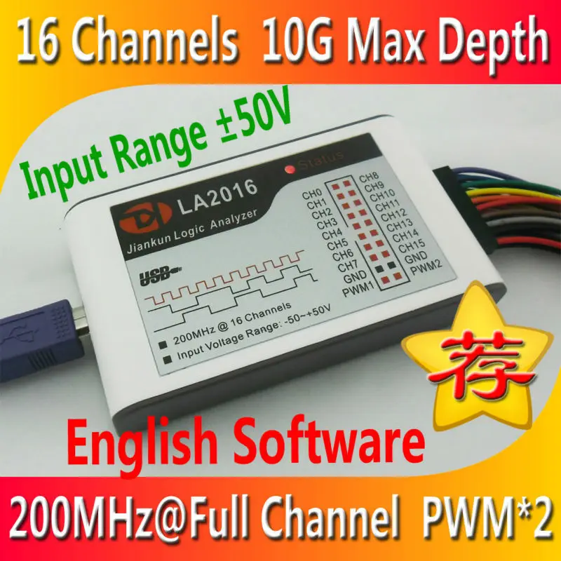 

Kingst LA2016 USB Logic Analyzer 200M MAX Sample Rate 16Channels 10B Samples 2 PWM Out Oscilloscopes
