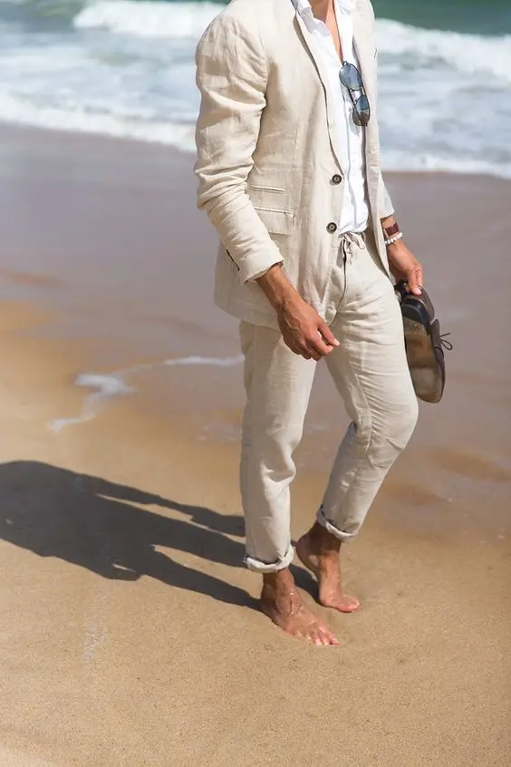 2018 Summer Linen Smart Casual Men Suit Slim Fit Relax Suit For