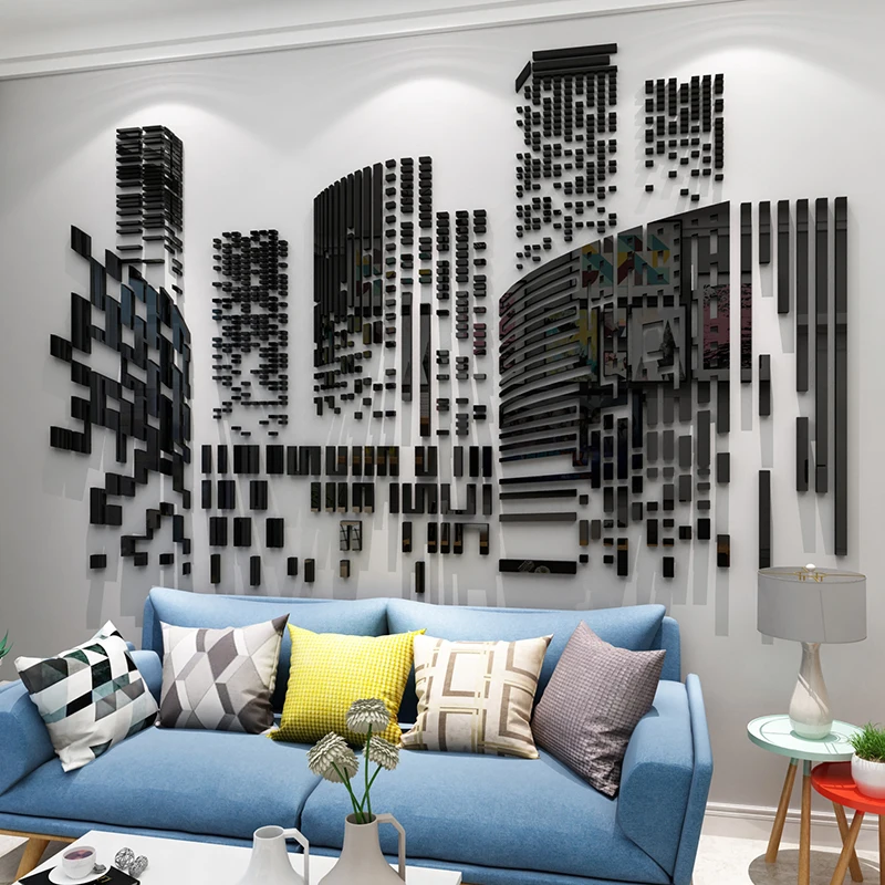 

Creative DIY geometric City sketch INS chidren's room bedroom living room TV background wall decoration 3D acrylic wall sticker