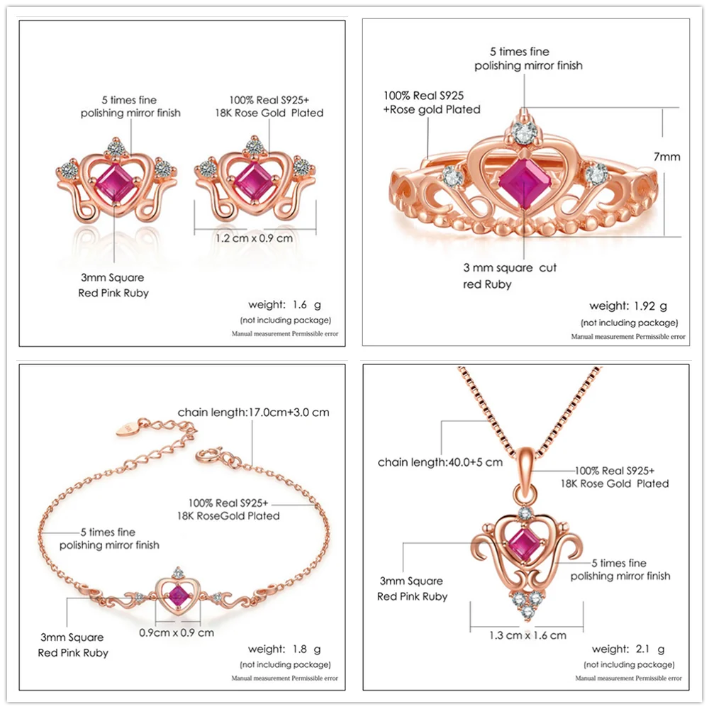 Новинка, ювелирные наборы из настоящего серебра 925 пробы с натуральным красным Рубином, S925, хорошее ювелирное изделие для женщин, свадебный подарок, V019-1