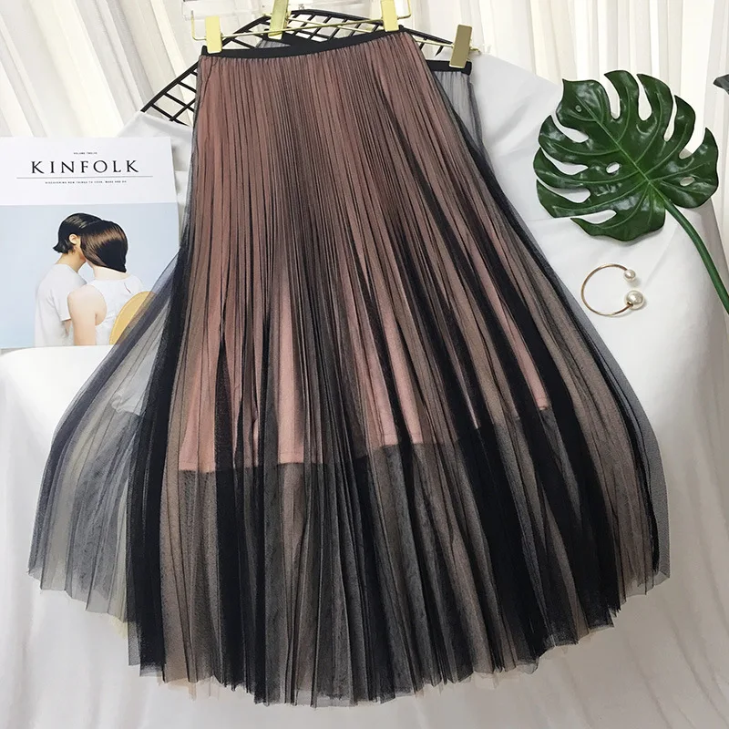 Модная весенняя Новая тонкая юбка с высокой талией, новая большая юбка-пачка, элегантная двухцветная фатиновая юбка с градиентом, одежда