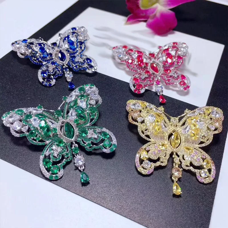 

wow! zircon butterfly multicolor red/green /yellow/green brooch 40*46mm nature wholesale FPPJ hand make