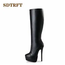 SDTRFT botas mujer; пикантные женские сапоги до колена; 16 см; шпильки на шпильке; круглый носок; обувь на платформе в байкерском стиле; женские туфли-лодочки; US16 17