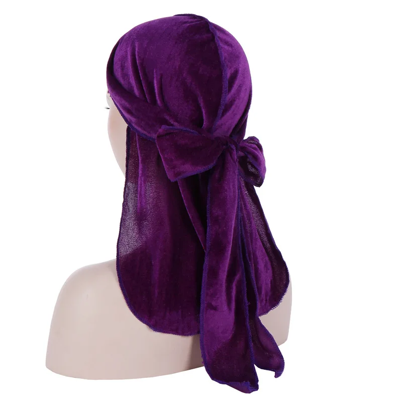 

Unisex Men Women Breathable Bandana Hat Headwear velvet Durag do doo du rag long tail headwrap chemo cap Hair Accessories
