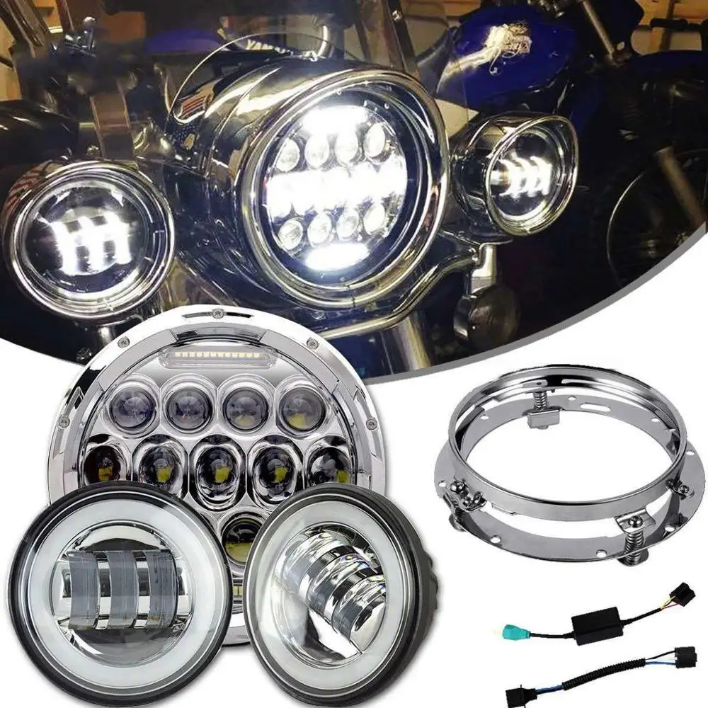 7 дюймовый светодиодный фар Противотуманные фары для мотоцикла Harley Touring мотоцикла прозрачные линзы из поликарбоната 75W 6000K белый Высокое качество