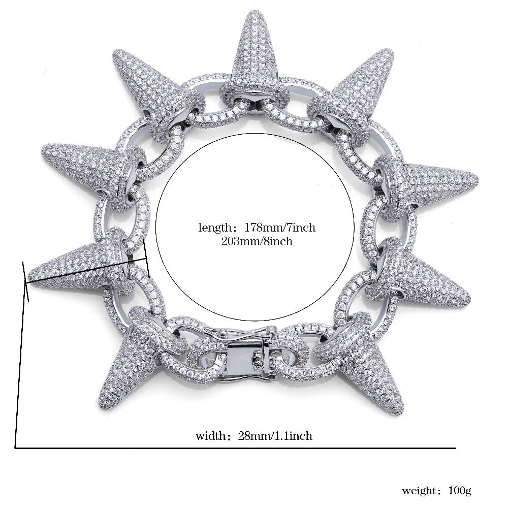 Skup Luksusowa moda punk Rock Iced Out nit kolce mankiet bransoletki bransoletki Bling Cubic cyrkon Hip Hop złoto srebro prezenty dla mężcz...