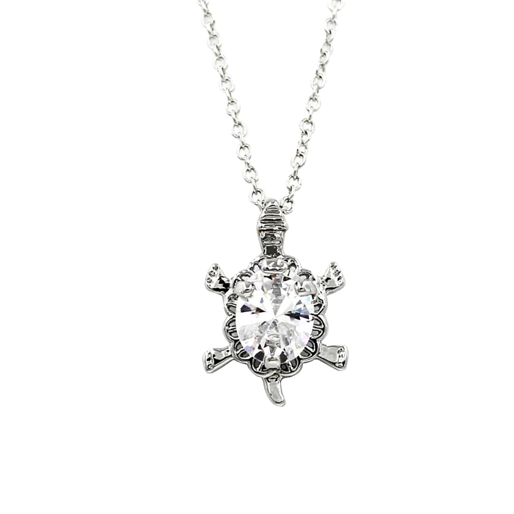 Clear Zircon Crystal Animal Tortoise Pendant Chain Necklace Sweater Jewelry