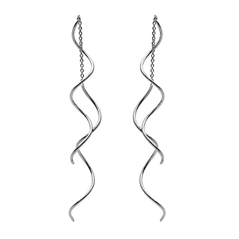 

Fresh Style Exquisite 18 K Rose Gold Fiilled Threader Dangle Earrings Curve Twisted Shape Jewelry for Women's Gift