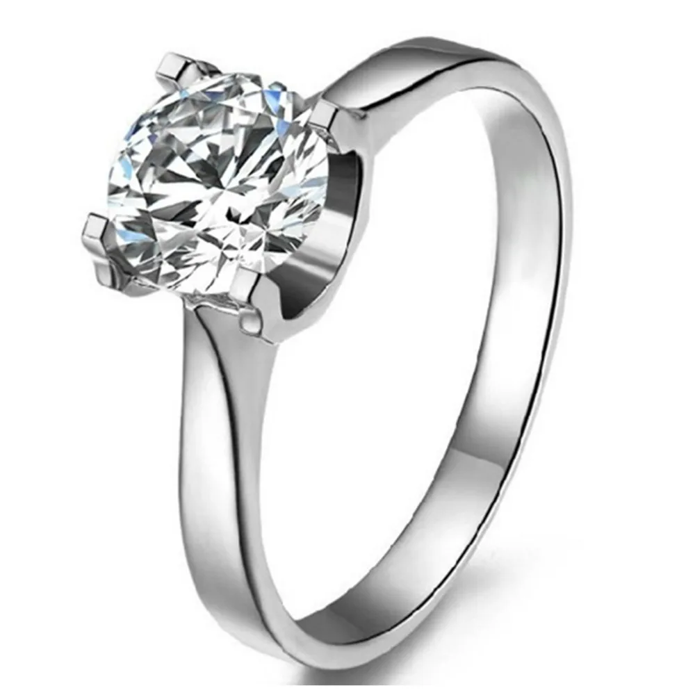 

Solid White Gold Solitaire Ring 4 Claws Test Real 1CT Ring Moissanite Engagement Diamond Ring Women 750 Gold Jewelry Wedding