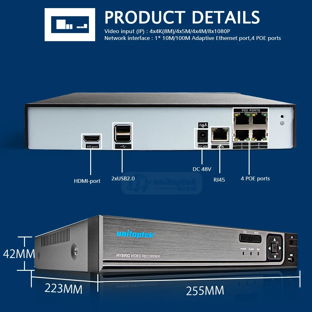  4CH HD 4*5MP/ 8*4MP 48V POE NVR H.265 Security Surveillance CCTV NVR P2P ONVIF Network Video Record