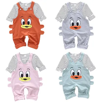 

Baby Boy Set Long Sleeve Striped Shirt Suspender Straps Cartoon Long Pants Trousers Clothing Outfit Sets