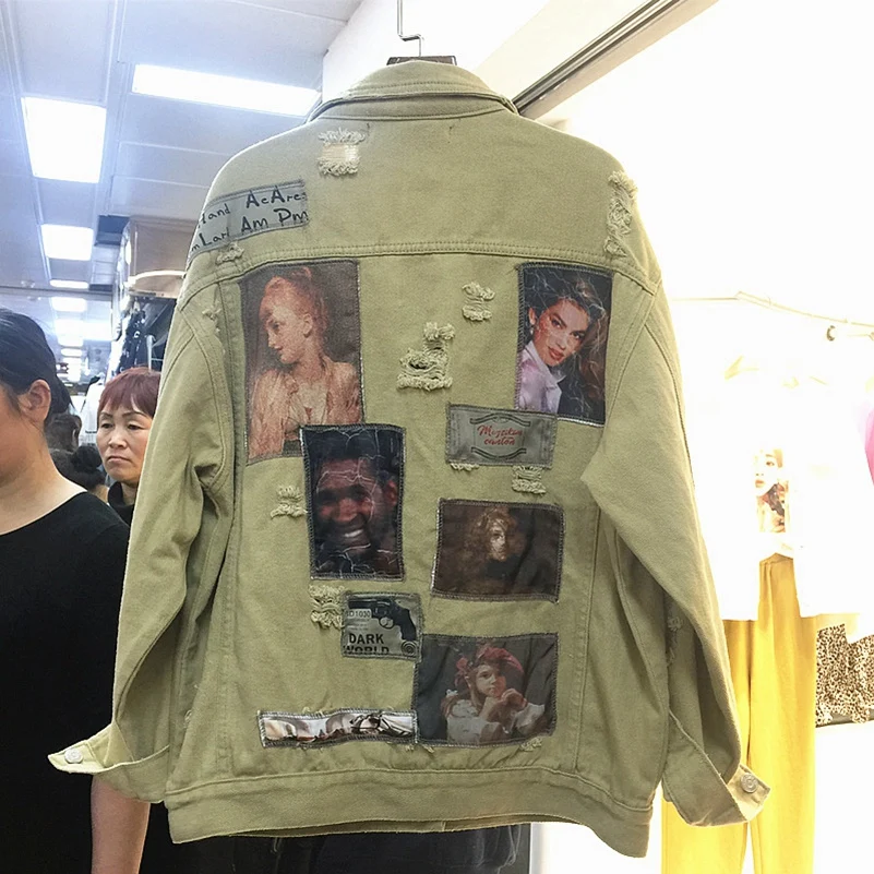 

2019 fashion The New Loose Patch Hole Slim denim jacket Free shipping