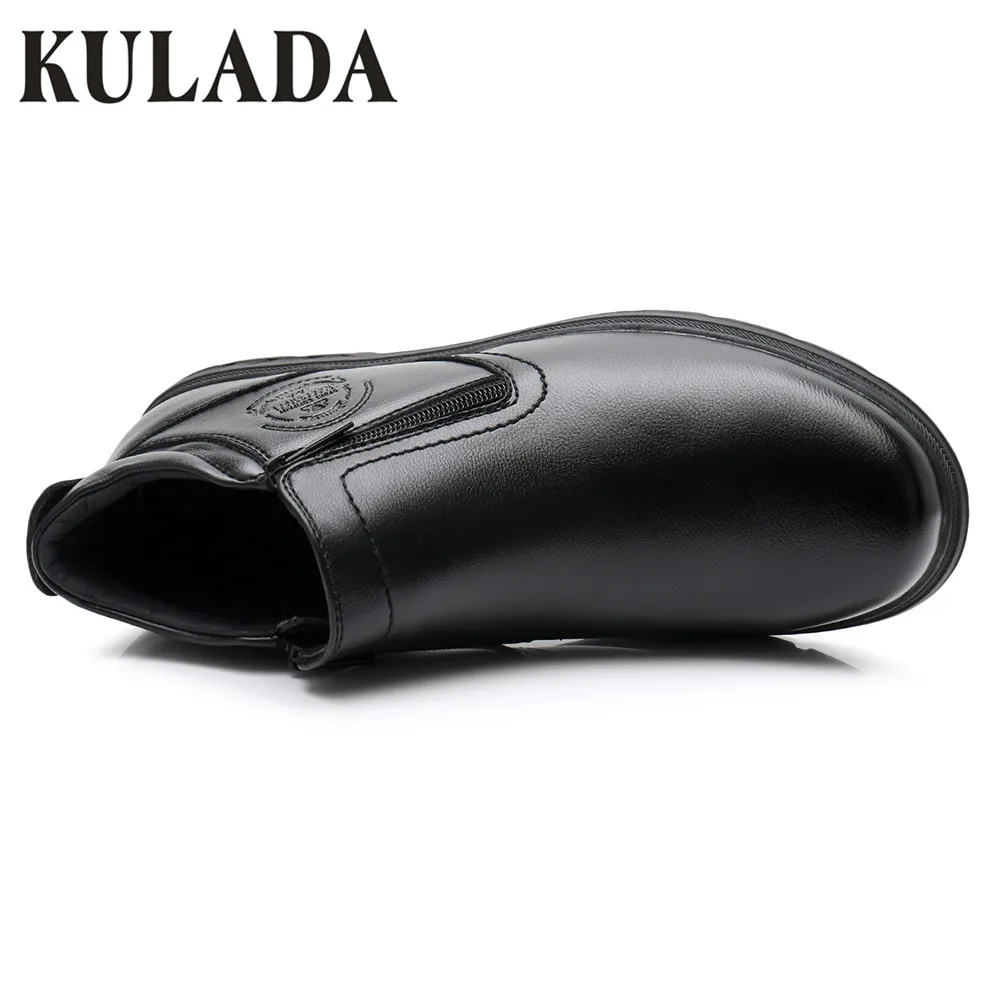 KULADA New Men Boots Zipper Side Leather Boots Spring&Autumn Men Comfortable Casual Warm Waterproof Boots Men's Walking Shoes