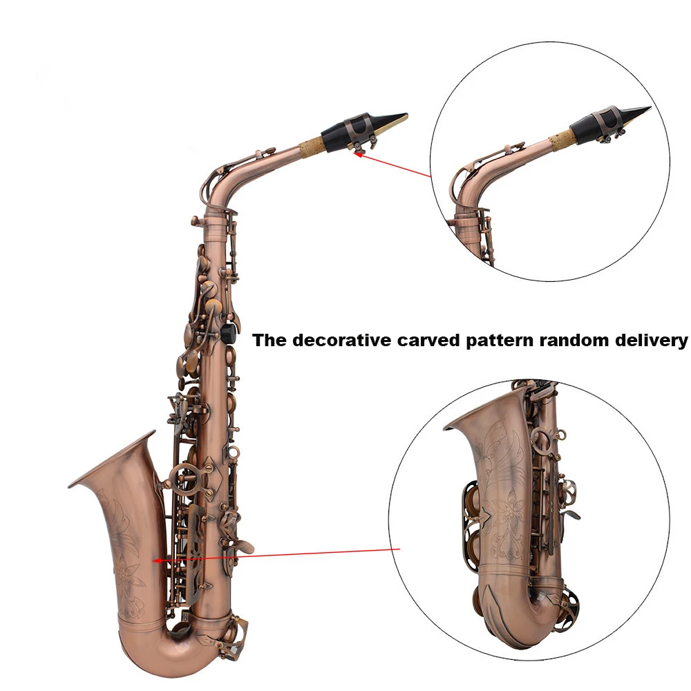 LADE Профессиональный Красный Бронзовый изгиб Eb E-плоские альт саксофоны Sax Abalone оболочки ключ вырезанный узор с Чехол перчатки ремни кисти