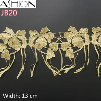 

2 yard wide 13CM gold water soluble embroidery hollow flower lace fabric lace necklace hair accessories lace trim LP-JB20