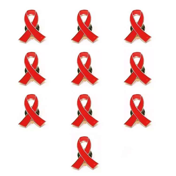

Red ribbon lapel pin increases awareness of HIV/AIDS prevention
