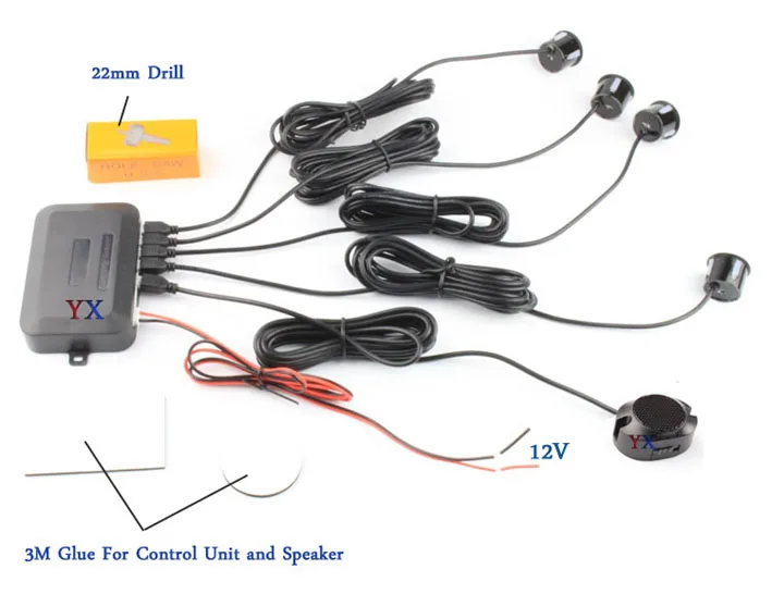 Koorinwoo, регулируемый динамик, автомобильный парковочный датчик, 4 заднего радара, сигнал тревоги, индикатор, слепой зонд, парктроническая система, автомобильный детектор