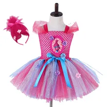 Fancy Girls Trolls Poppy Costume for Teen Poppy Troll Pattern Knee Length Dress Sparkle Halloween Christmas Tutu Dress Vestido girls dresses trolls poppy cosplay costume dress for girl poppy dress streetwear halloween clothes kids fancy dresses trolls wig
