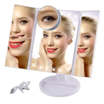 

Tri-Fold Lighted mirror with led light with 22 LED Lights, Touch Screen and 1x/2x/3x/10x Magnification led Mirror