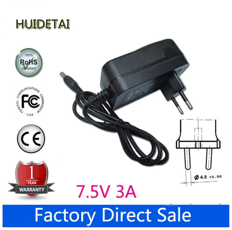 

DC 7.5V 3A 5.5X2.1MM 4.8X1.7MM AC 100-240V Power Supply Converter Adapter Wall Charger Power Cord