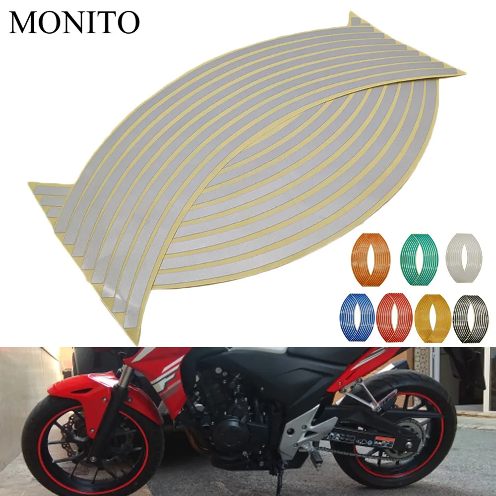 FL021  16 Pezzi 17"18" Strisce Adesivi Per Cerchi Moto Auto Riflettenti Nastro Cerchio Moto Bicicletta~p144947240