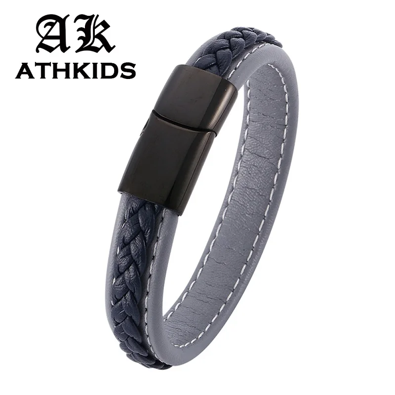 2019 Fashion Men Jewelry Braided Leather Rope Bracelet Magnetic Buckle Bracelets Punk Male Wrist Band Pulsera Hombre PD0011 | Украшения и