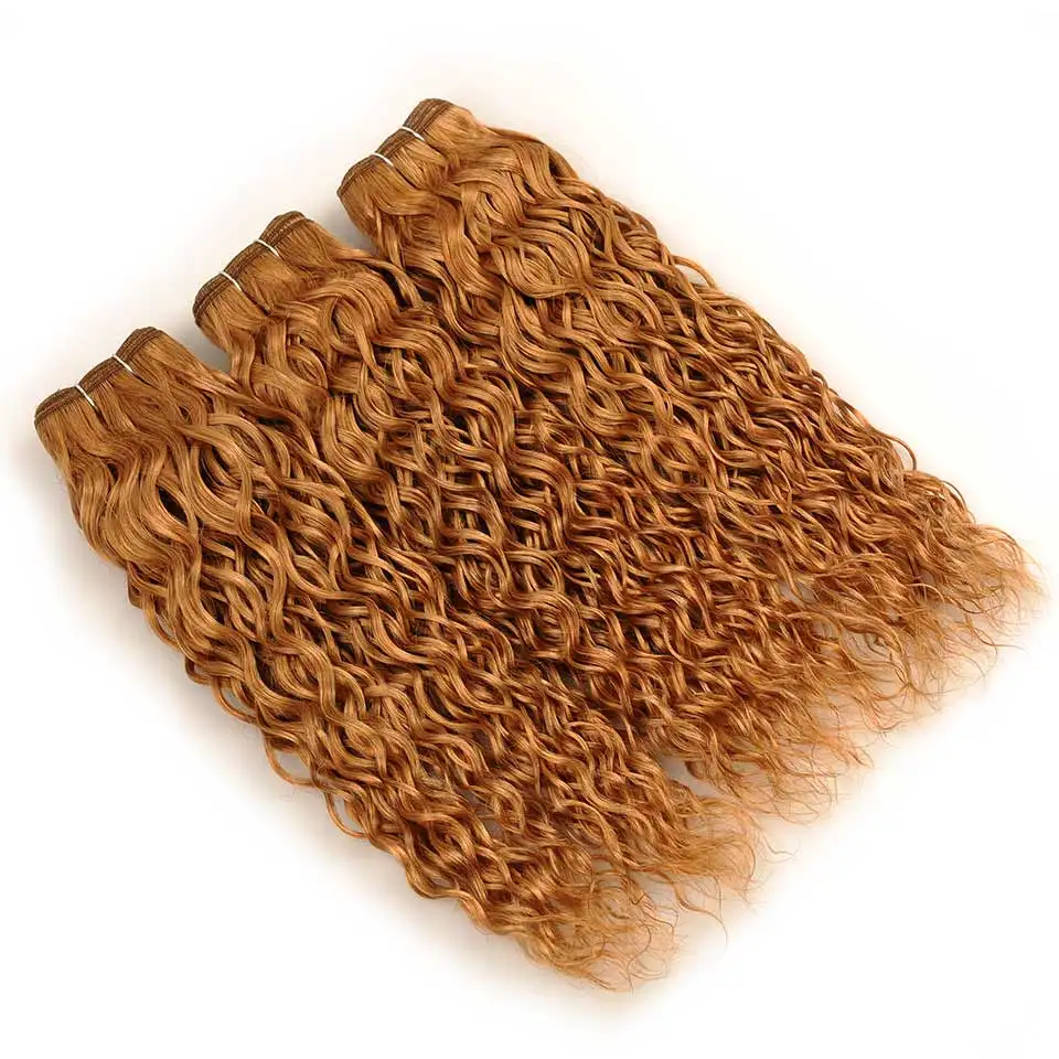 Pinshair Per-Colored 3 Pcs Lot Brazilian Water Wave #27 Honey Blonde Human Hair Weave Non Remy Bundles 10-26 Inch Wet Wavy Hair (8)