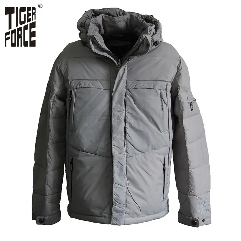 

TIGER FORCE 2016 Fashion Boy Down Jacket Children White Duck Down Coat With Hood Light Grey European Size Free Shipping TD-184
