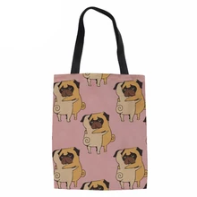 Большая сумка для покупок Женская принт с Мопсом Повседневная пляжная сумка для женщин перерабатываемый складной пакет для продуктов пляжная дорожная сумка