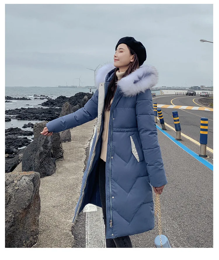 long Parka Down parka women Large collar down jacket medium length knee length jacket and thick jacket 922