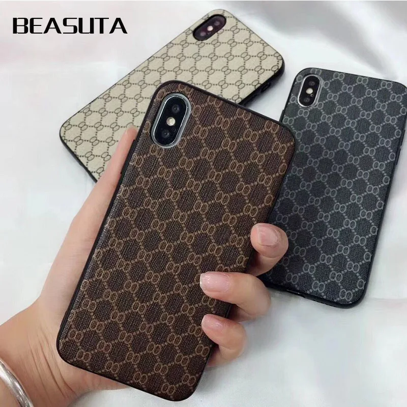 

Luxury Italy brand Phone Case For iPhone XR 8 7 6s Plus Case Lattice PU leather Case For iPhone 6 Plus X XS MAX coque Cover
