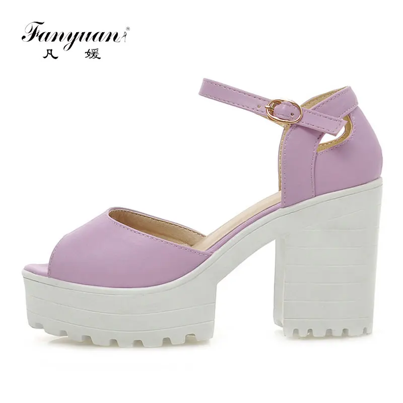 

Fanyuan Women High Heels Shoes Summer Casual Solid Block Heels Shoes Woman Platform Sandals Sexy Peep Toe Women Summer Sandals