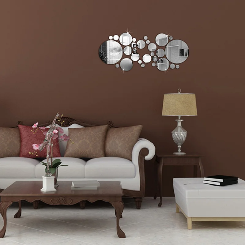 Home Decor Wall палочки для декора дома 30 шт. DIY Серебряный Цвет круг зеркало настенные наклейки Home Спальня офисной обстановкой украшения Home Decor Wall палочки для декора дома 30 шт. DIY Серебряный Цвет круг зеркало настенные наклейки Home Спальня офисной обстановкой украшения