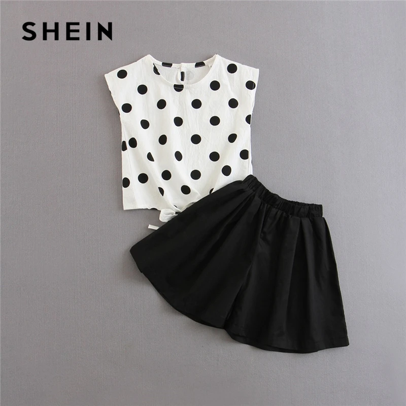SHEIN Kiddie Polka Dot Knot Blouse With Shorts Cute ...