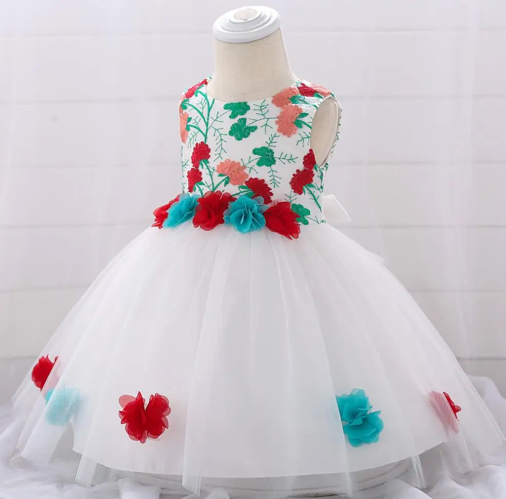 New infant Baby Girl Dress flower Baptism Dresses for Girls one years birthday party wedding baby clothes full moon dress