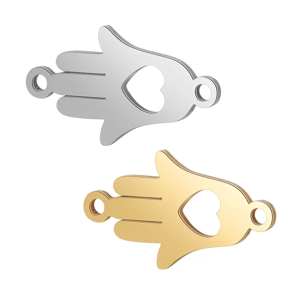

20pcs/Lot Stainless Steel Hollow Out Hand with Hearts Charms Two Holes Connectors DIY Bracelet Jewelry Making Accessories