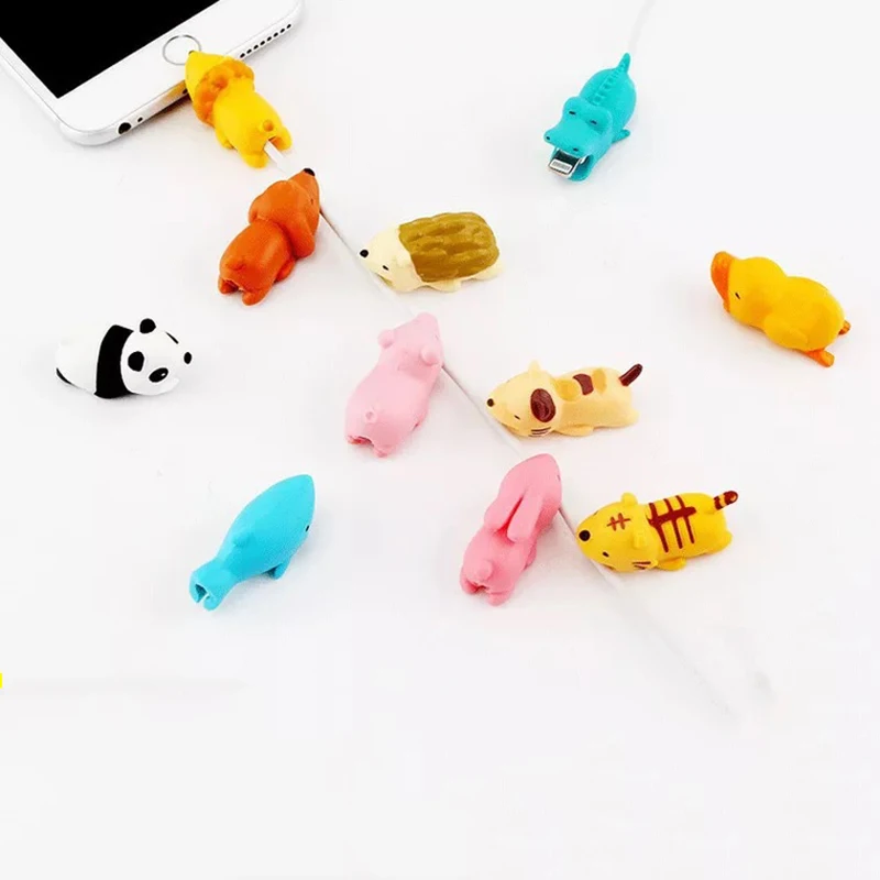 Cartoon Animals Bite Cable Data Protector Cute Panda Frog Tiger Whale Cat Shark for Iphone Data Line Protection Phone Accessory
