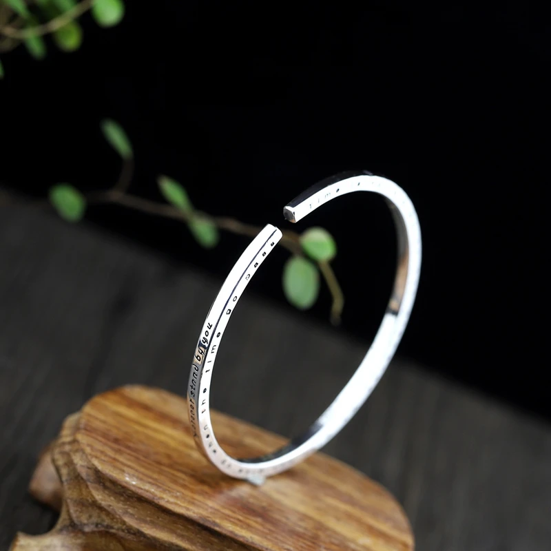 

LouLeur 999 sterling silver letter bangles handmade fashion charms sterling silver Love message bangles for women jewelry gift