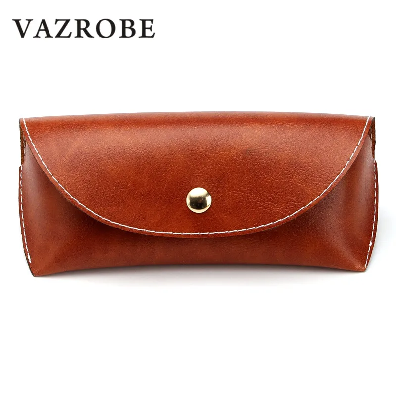 

Cubojue Vintage Leatner Glasses Case Women Female Vintage Sunglasses Box with Button Large Storage for Spectacles Eyewear Brown