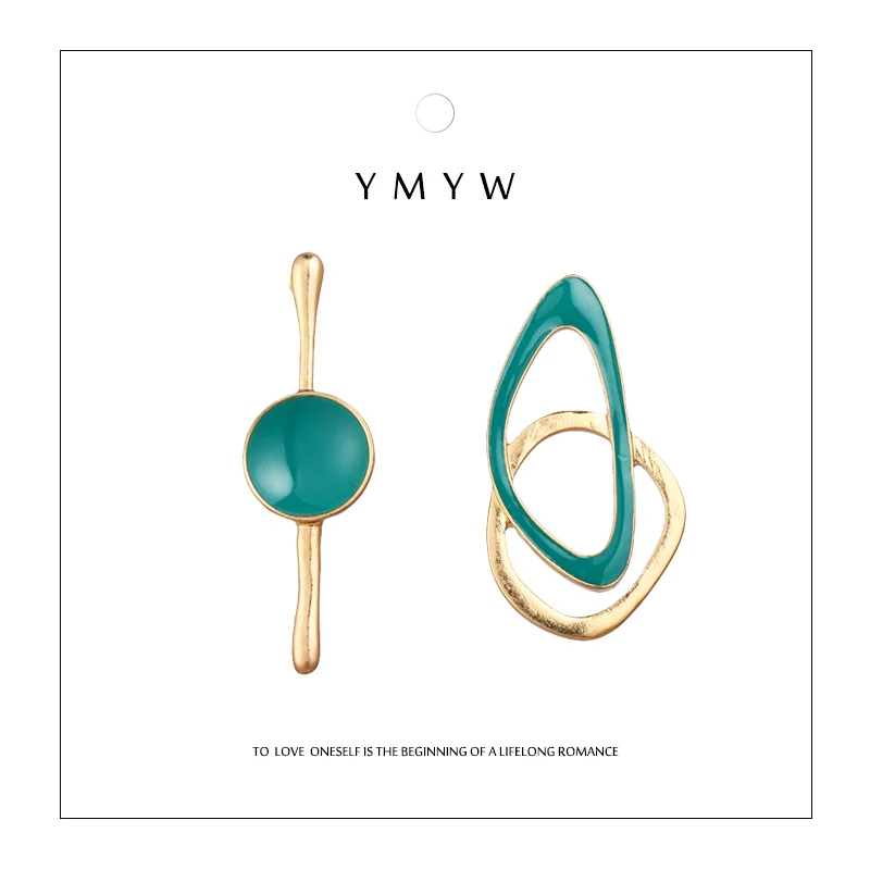 YMYW зеленая эмаль асимметрия корейские сережки-шпильки модные уникальные геометрические персонализированные зеленые металлические женские Pendientes Mujer Moda
