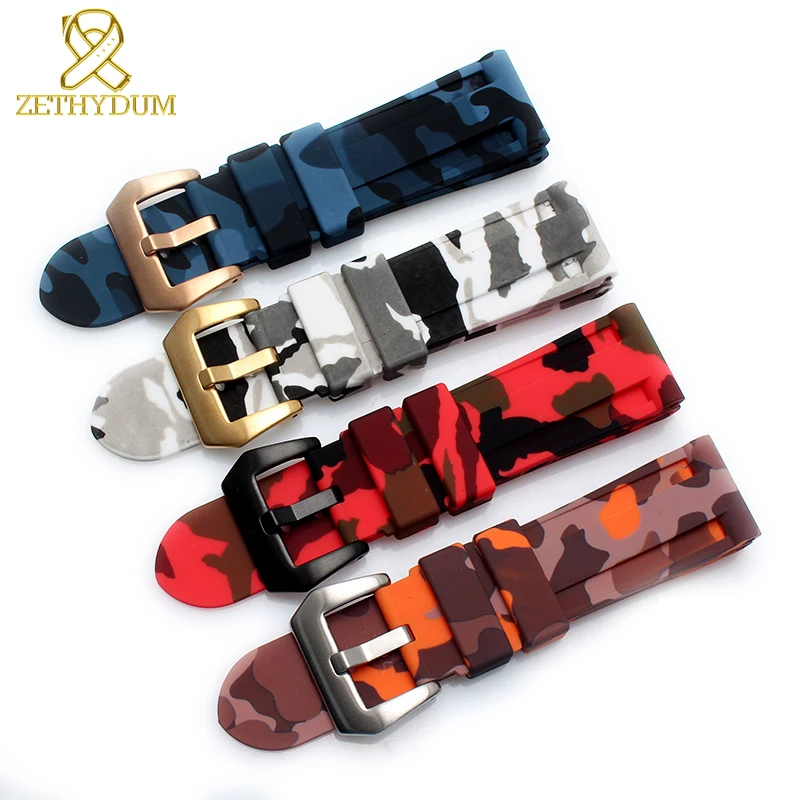 Achat Caoutchouc de Silicone bracelet bracelet 22mm 24mm sport montre bracelet camouflage couleur bracelet étanche accessoires ceinture pour PAM