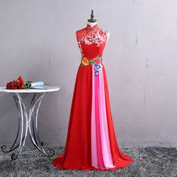 Новые летние китайский Для женщин Свадебное платье Винтаж воротник-стойка Qipao вышивка цветок элегантный Cheongsam шоу Костюмы