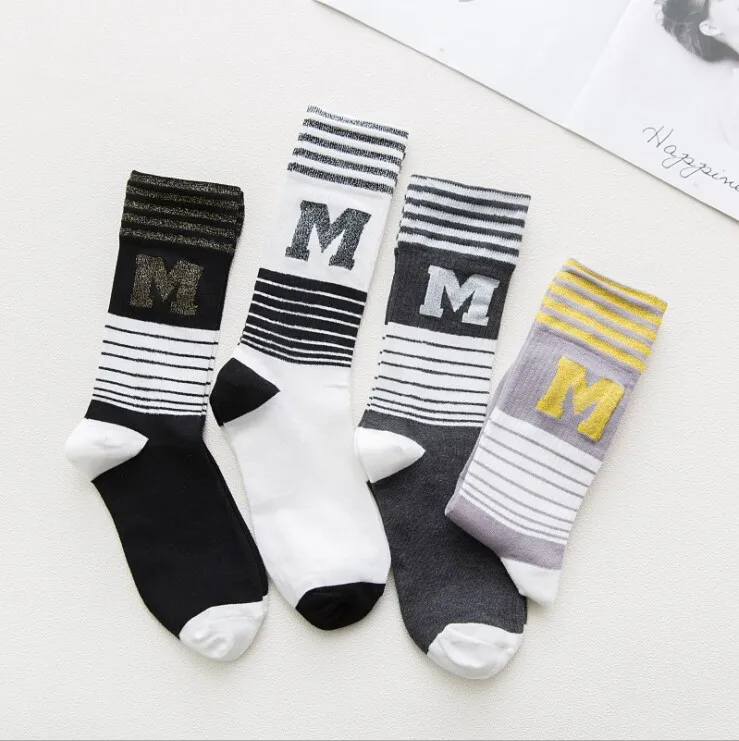 Винтаж Полный хлопок короткие носки Harajuku мода &quotM&quot Письмо милые sox для женщин